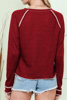 Red Exposed Seam Textured Pullover Long Sleeve Top Long Sleeve Tops 524ae2ab410c78ed