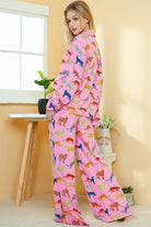 Pink Cheetah Print Shirt and Wide Leg Pants Pajama Set Loungewear Set 524e34aeba36ba39