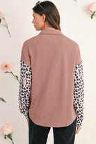 Dark Khaki Leopard Patchwork Twisted Ribbed Casual Shacket Jackets 5257df5c70af5a76