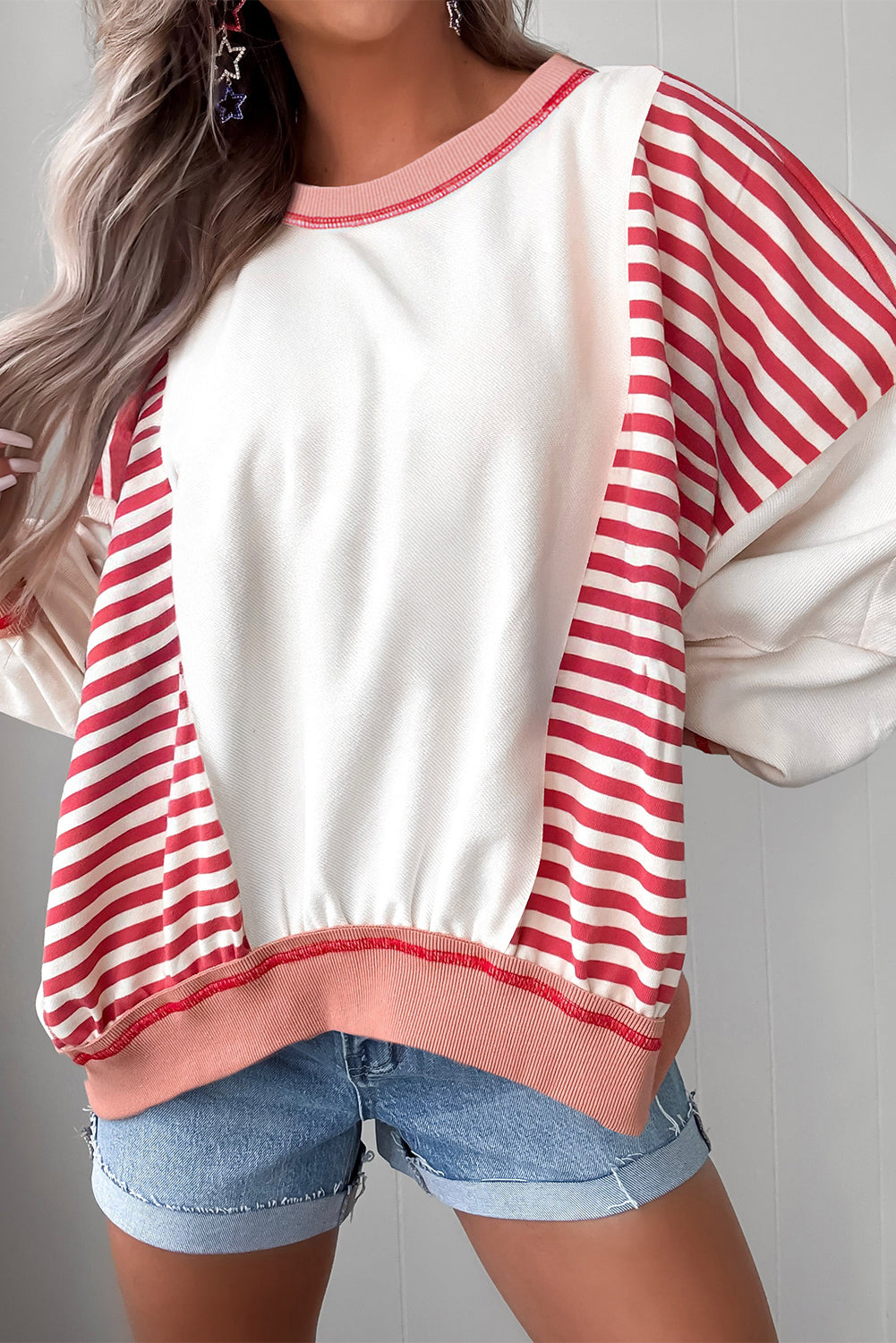 Brown Striped Colorblock Patchwork Oversized Sweatshirt Sweatshirts & Hoodies 525fdbd6f50177ce