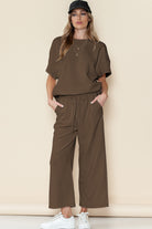 Red Dahlia Textured Loose Fit T Shirt & Drawstring Pants Set Two Piece Pants Sets 525fe2762cf2eceb