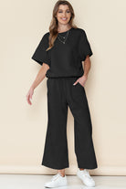 Red Dahlia Textured Loose Fit T Shirt & Drawstring Pants Set Two Piece Pants Sets 526d629349409854