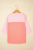 Light Blue Flower Patched Exposed Seam 3/4 Sleeve top Long Sleeve Tops 527135d60a637493