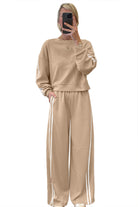 Dirty Blue Varsity Striped Detail Cropped Pullover Wide Leg Pants 2pcs Outfit Two Piece Pants Sets 528488abccc0d909