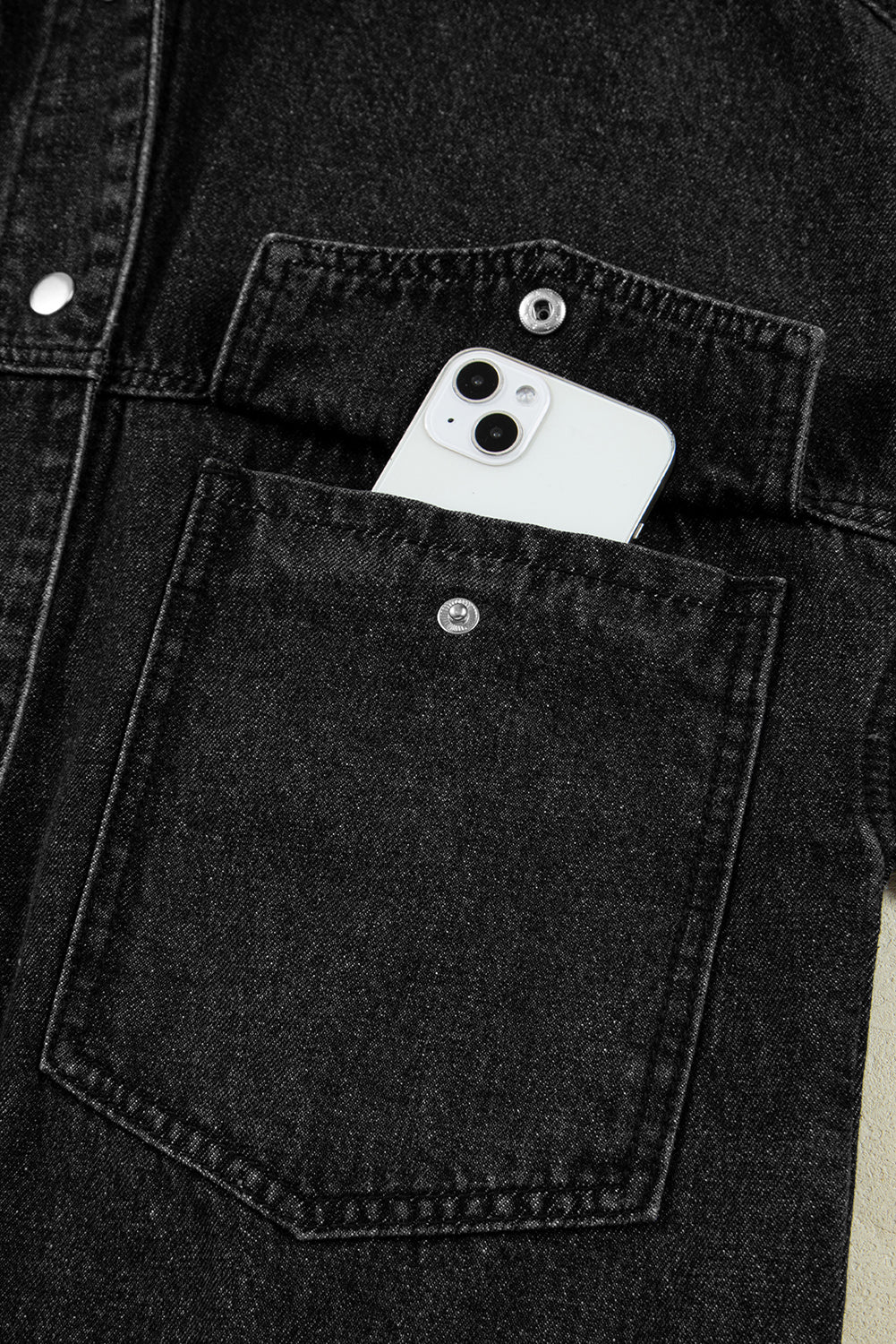 Black Chest Pocket Drop Shoulder Hooded Denim Jacket Jackets 52d206ba3ab2717c