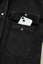 Black Chest Pocket Drop Shoulder Hooded Denim Jacket Jackets 52d206ba3ab2717c