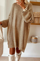 Pale Khaki Oversize Drop Shoulder Slouchy Sweater Dress Sweater Dresses 52ef33efbc1ae16e