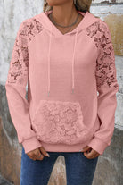 Gossamer Pink Lace Patchwork Raglan Sleeve Kangaroo Pocket Waffle Hoodie Sweatshirts & Hoodies 52f21bc236fcca57