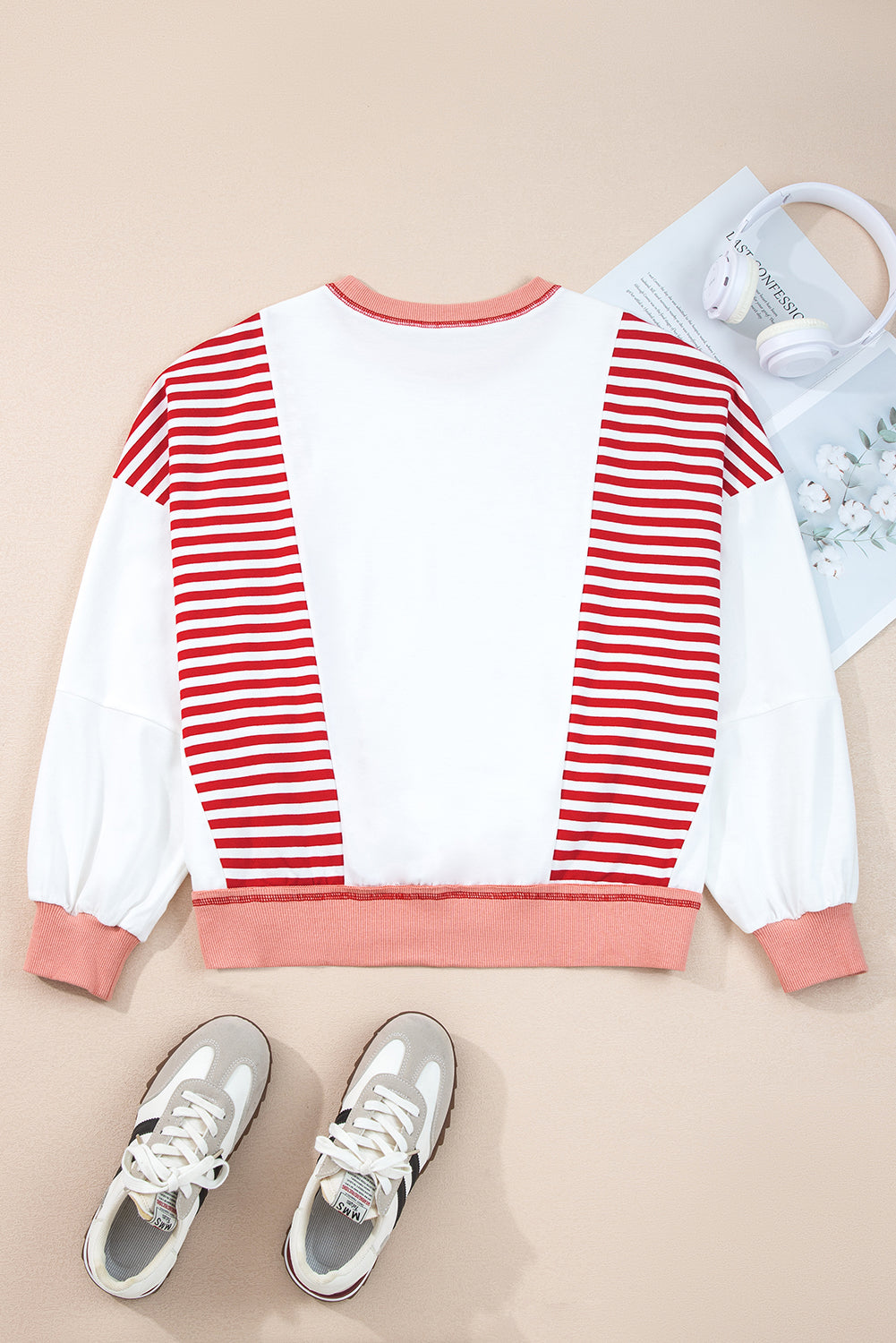 Brown Striped Colorblock Patchwork Oversized Sweatshirt Sweatshirts & Hoodies 5303bd6eea4ee9e1