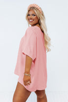 Pink Solid Color V Neck Textured Plus Size Blouse Plus Size Tops 5308b1ab6b5ff692