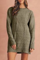 Mist Green Twist Cable Knit Drop Shoulder Loose Fit Sweater Dress Sweater Dresses 53322a192157f988