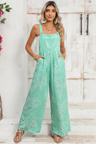 Moonlight Jade Abstract Print Wide Leg Bib Overall Jumpsuits 53689fef0d4d79dc