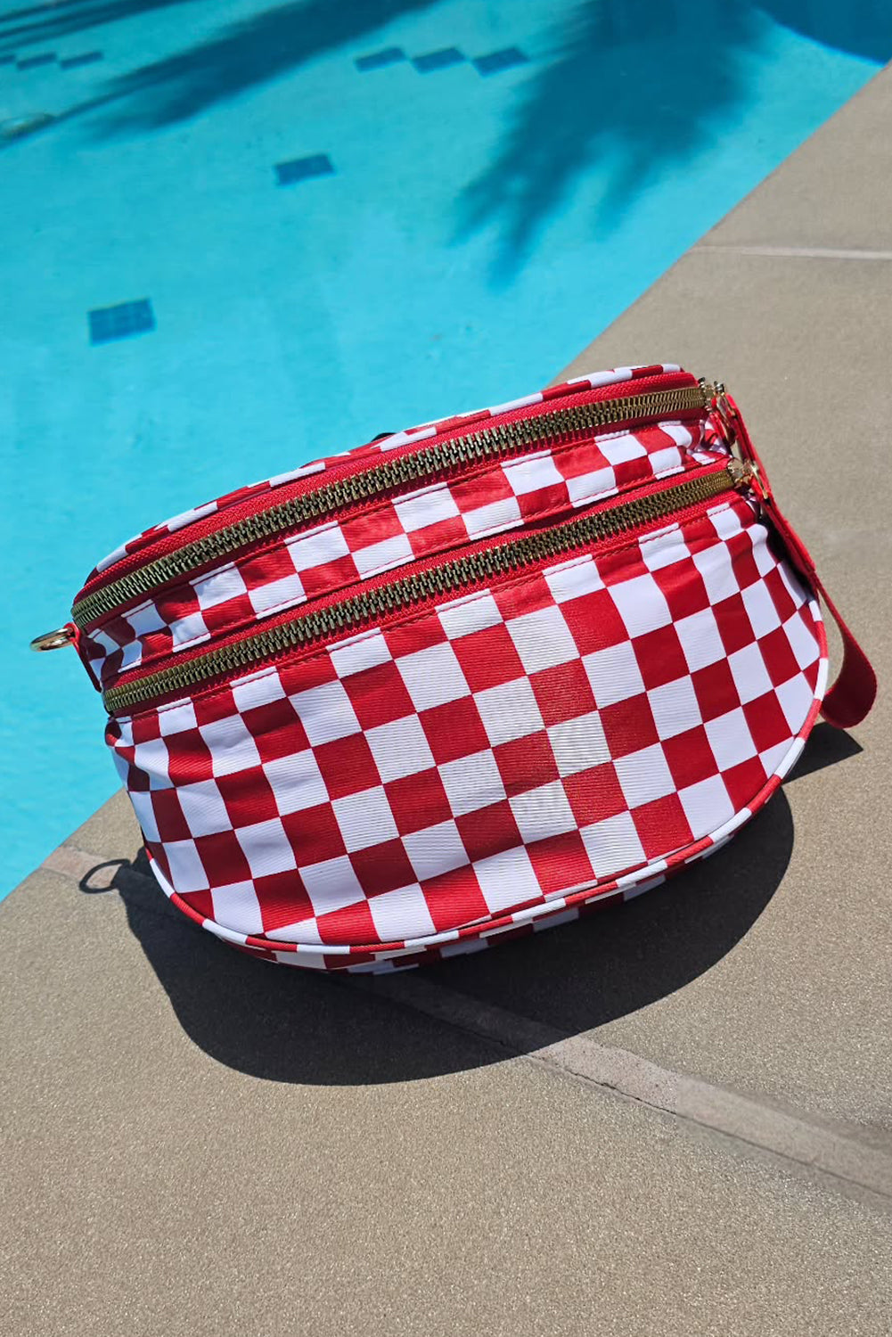 Pink Checkered Print Wide Strap Large Crossbody Bag Crossbody Bags 539af950806ced31