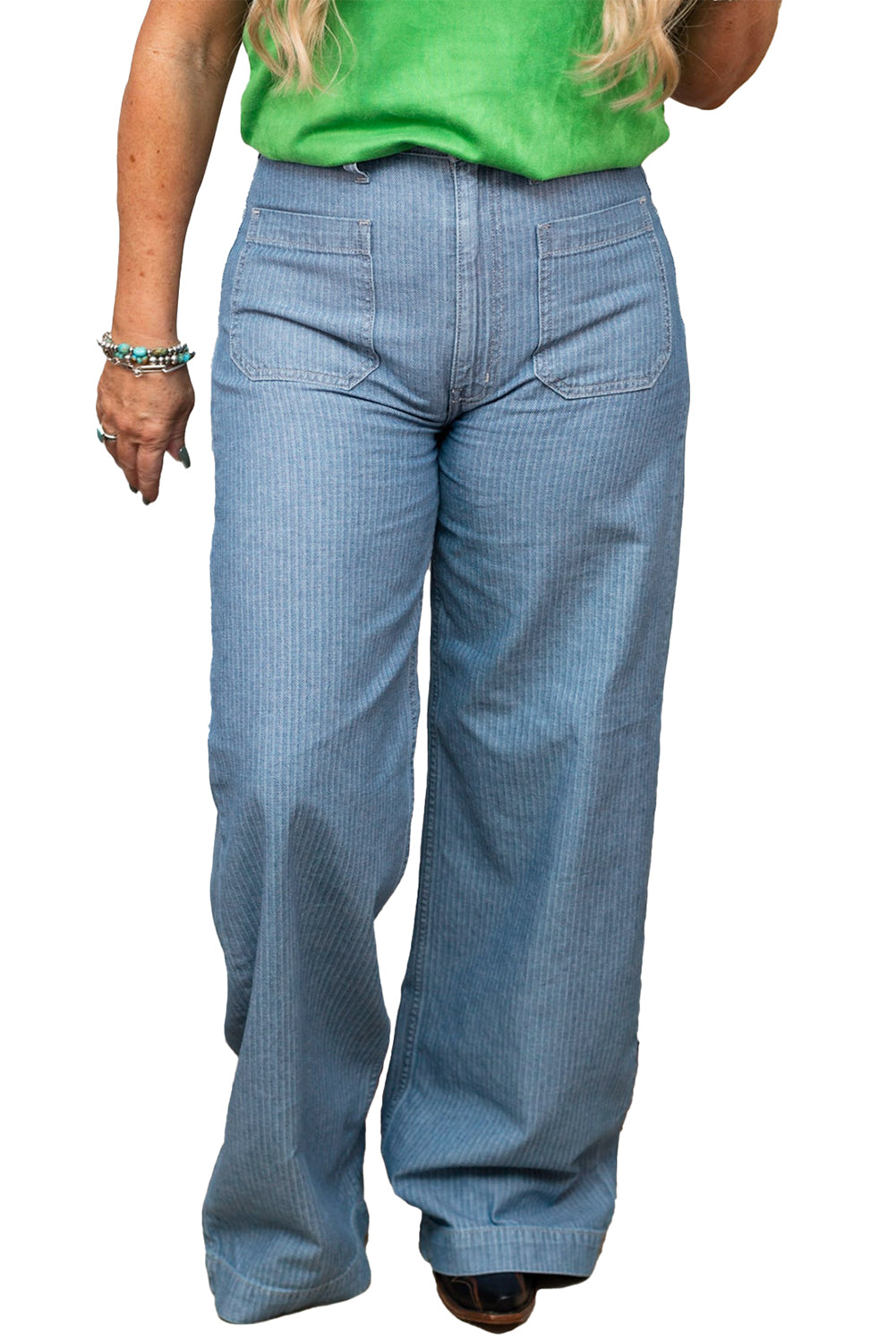 Dusk Blue Patched Pocket Textured Wide Leg Plus Size Jeans Plus Size Bottoms 53af7bc2132e7bf4