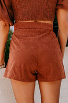 Clay Button Decor Scalloped Edge High Waist Corduroy Shorts Shorts 53c69d29fc49af88
