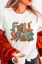White FALL VIBES Cotton Blend Heat Transfer Printing Casual T Shirt Graphic Tees 540c6f4630203916