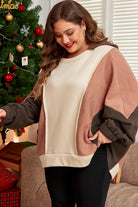 Brown Plus Size Exposed Seam Patchwork Sweatshirt Plus Size Tops 54193fe67fbd1e92