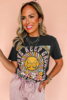 Black Always Keep Growing Butterfly Flower Graphic Tee Graphic Tees 543f88b44ee5c54d