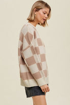 Parchment Checkered Pattern Ribbed Trim Knit Baggy Sweater Sweaters 54822f8cf062b934