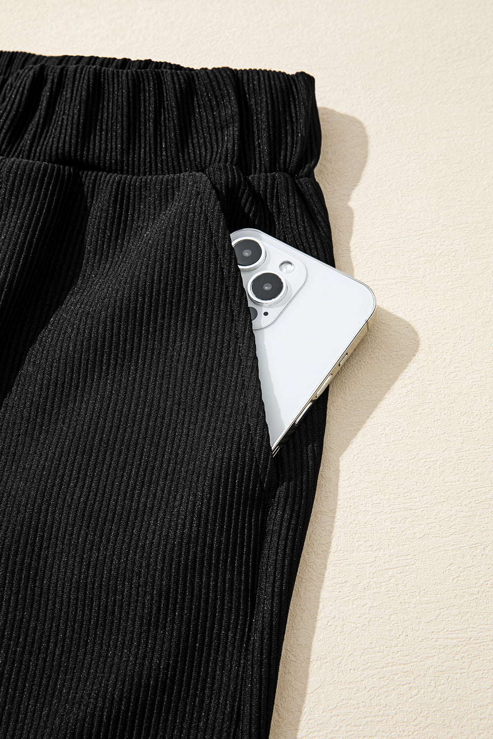 Black Ribbed Texture Baggy Drop Shoulder Pullover and Shorts Set Two Piece Shorts Sets 54928e5575f42dc9