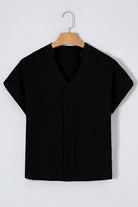 Black Notched Neck Batwing Sleeve Blouse Blouses 5499f5c20842151b