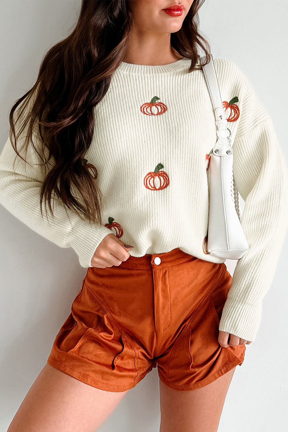 Beige Pumpkin Embroidered Halloween Thanksgiving Festival Sweater Sweaters 54c1548a49db3122