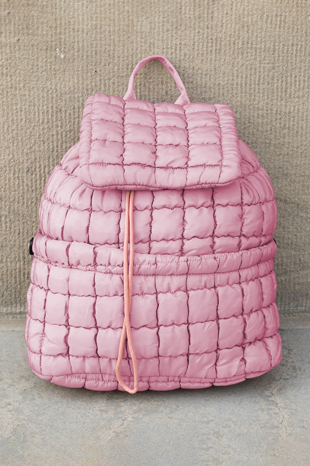 Pink Solid Flapped Quilted Puffer Backpack Backpacks 54cbb75d0bade2b2