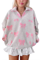 Gray Quarter Zip Bow Pattern Sherpa Baggy Sweatshirt Sweatshirts & Hoodies 54d1b3cc61c9f5d1