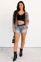 Dark Brown Mineral Wash Exposed Seam Patchwork Knit Cardigan Cardigans 54e74310d7a045f4