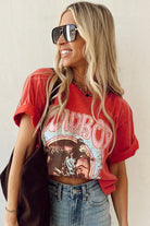 Tomato Red COWBOY Vintage Graphic Loose Tee T Shirts 54f0bb449ce3e6a6