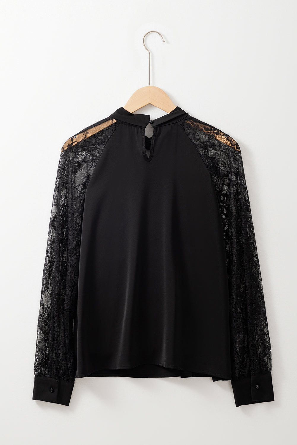 Black Keyhole Neckline Lace Splicing Raglan Sleeve Blouse Blouses 5526a846a3c60149