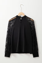 Black Keyhole Neckline Lace Splicing Raglan Sleeve Blouse Blouses 5526a846a3c60149
