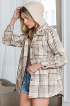 Khaki Plaid Removable Hooded Button Up Jacket Jackets 5564184a33618ee8
