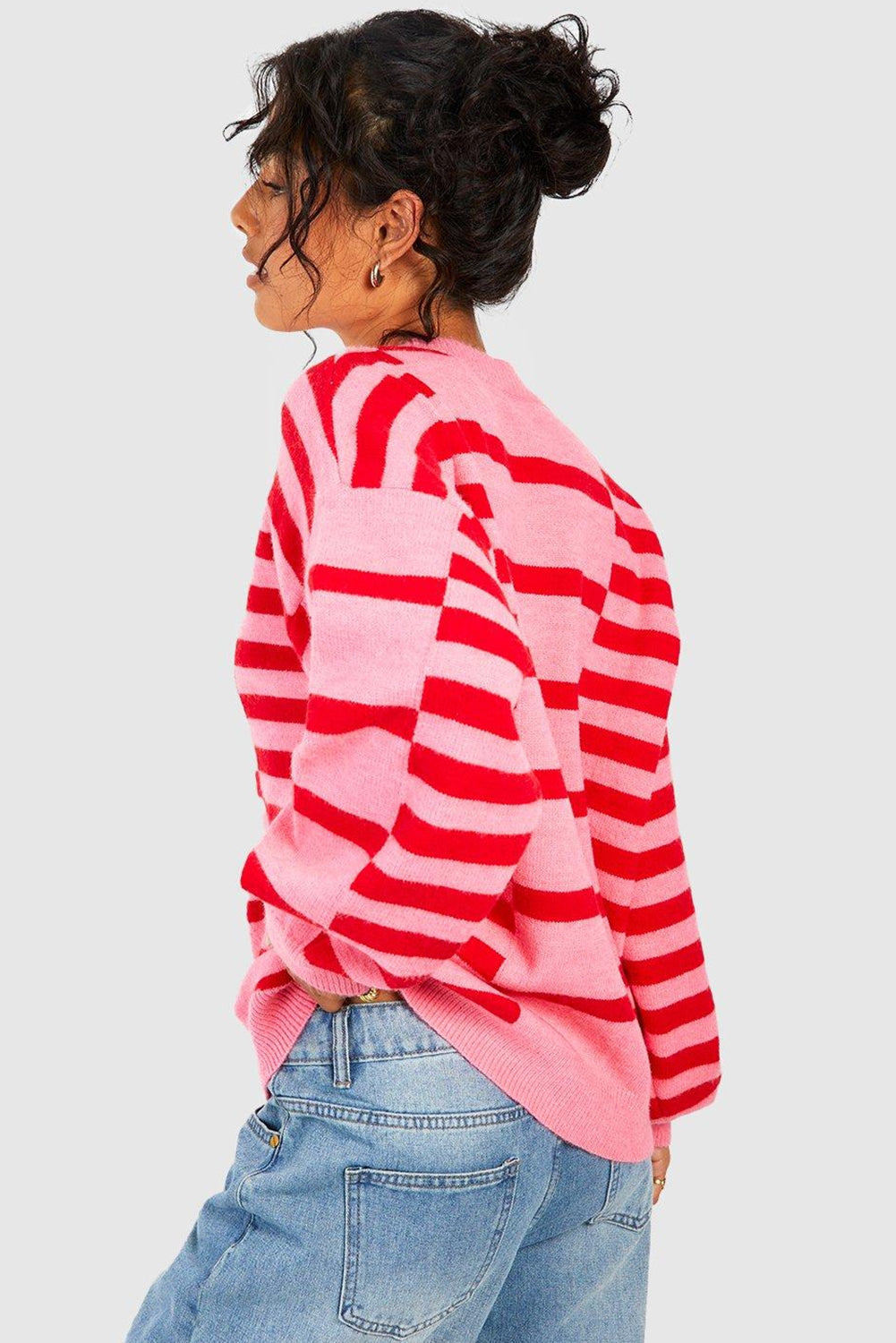 Pink Striped Crewneck Drop Sleeve Knit Sweater Sweaters 559e46a3ce9a6f30