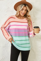 Multicolour Striped Ribbed Edge Gradient Loose Sweater Sweaters 55a0b285e48c85a2