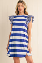 Sky Blue Stripe Ruffle Sleeve T Shirt Dress Short Dresses 55c6c9355c338c58