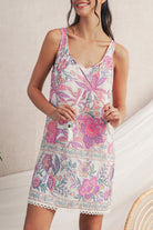 Multicolour Boho Floral Tassel Tie U Neck Mini Dress Short Dresses 55cb9e341790228d