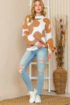 Khaki 60s Floral Pattern Ribbed Trim Pullover Sweater Sweaters 55dc87a782848ab9