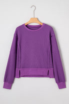 Orchid Mist Solid Color Raw Seam Patchwork Ribbed Drop Shoulder Sweatshirt Sweatshirts & Hoodies 5620d8f06c187d58
