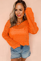 Carrot Solid Color Crochet Scallop Edge Sweater Sweaters 5621008d8e47aa7c