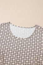 Khaki Geometric Print Frill Tulip Sleeve Plus Size Blouse Plus Size Tops 5682054a69a28294