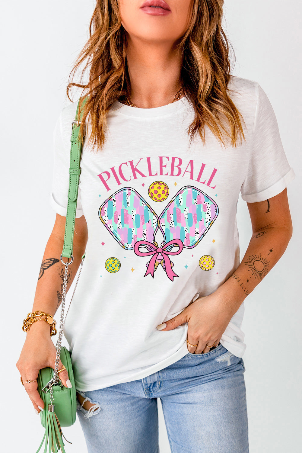 White PICKLEBALL Heat Transfer Printing Graphic T Shirt Graphic Tees 569f9496b528ad63
