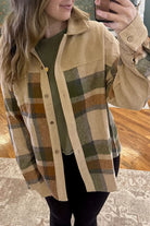 Parchment Plaid Patchwork Long Sleeve Shacket Jackets 56c93eaeacb4d0ff