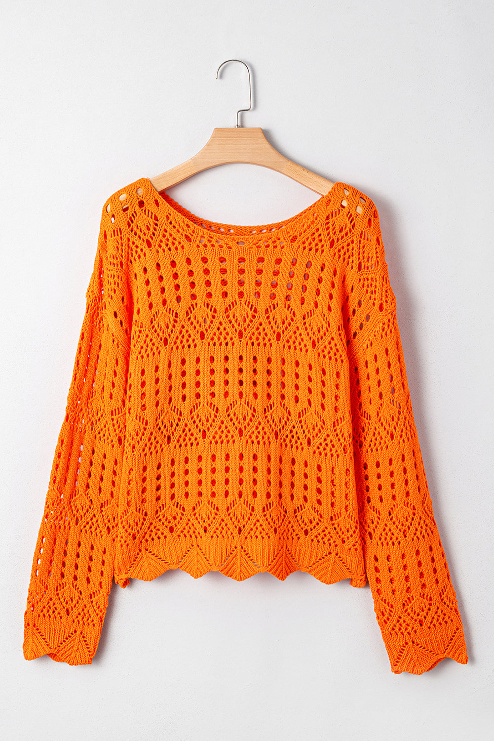 Carrot Solid Color Crochet Scallop Edge Sweater Sweaters 56cd5cbcc62b4e61