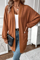 Chestnut Textured Knit Side Pockets Open Front Cardigan Cardigans 56da7006db02b476