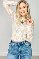 White Sheer Lace Mesh Slim Fit Long Sleeve Top Long Sleeve Tops 573ecbf629f03c6e