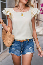 Beige Textured Bow Frilled Ruffle Sleeve Blouse Blouses 574cef814d00b079