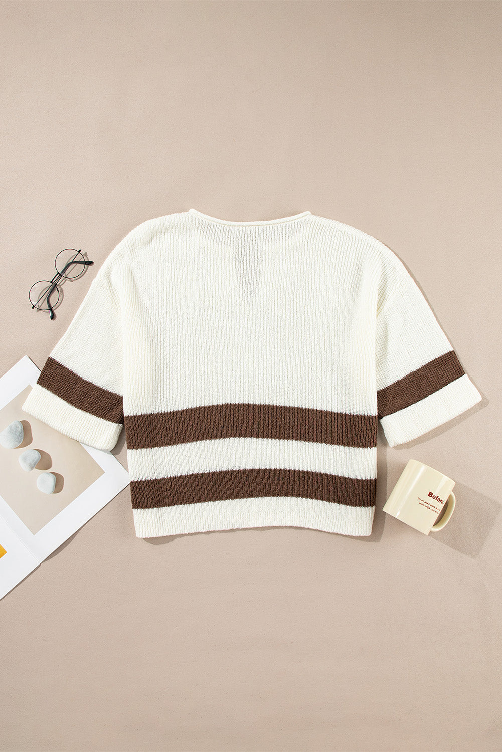 Brown Stripe Cropped Drop Sleeve Sweater Short Sleeve Sweater 57733b958eecf8f7