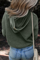 Mist Green Mineral Wash Ribbed Knit Drawstring Hooded Sweater Sweaters 5798b5e0dd38004a