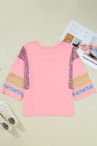 Gossamer Pink Floral Color Block Patchwork Long Sleeve Top Long Sleeve Tops 57b1ca4a65e47749